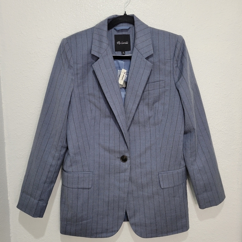 Madewell Single-Breasted Blazer in Yarn-Dyed Pinstripe NO881 Size 6 NWT - Picture 6 of 13